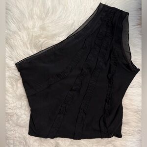 Black One Shoulder Ruched Top